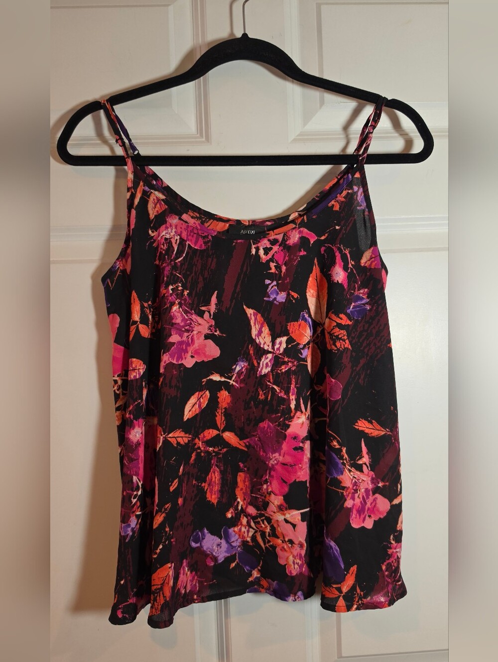 Apt 9 Black Colorful Floral Soaghetti Strap Semi Sheer Tank L